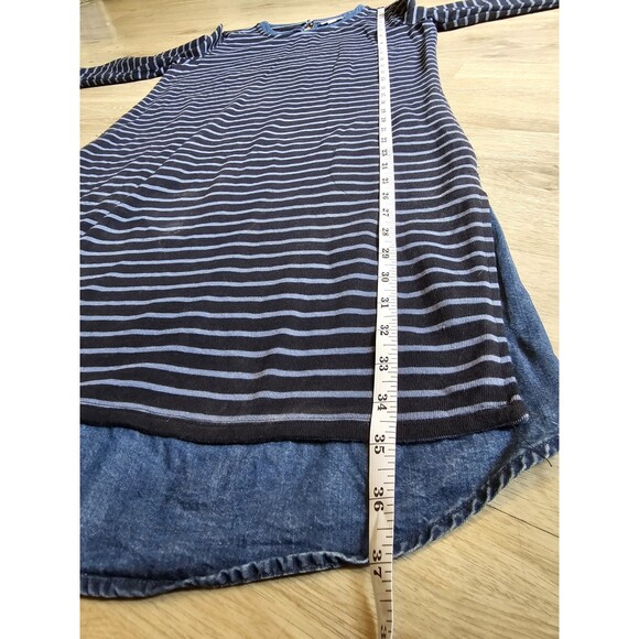 J Jill Women’s Size XS Dress Mixed Media Denim Shirttail Blue Striped W/Pockets - Picture 5 of 9